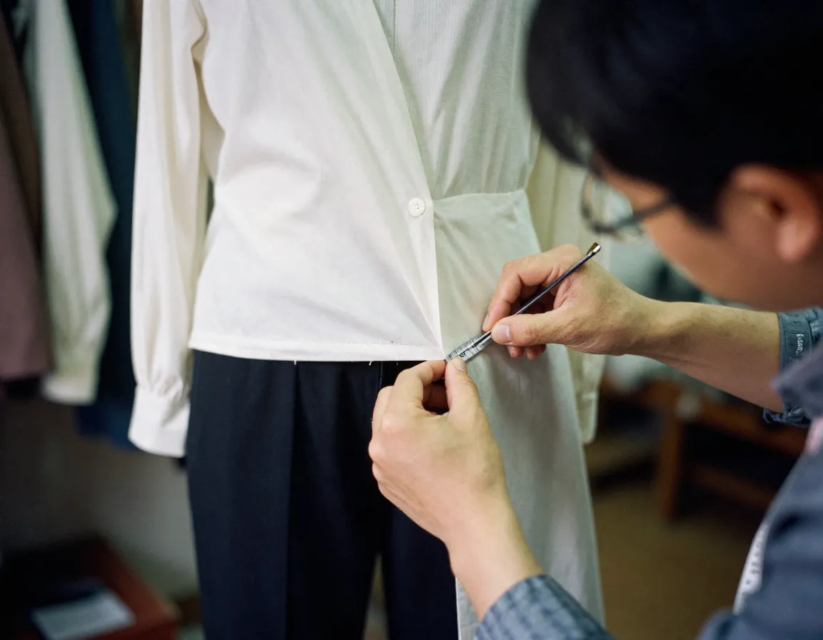Clothing alteration service showing garment fitting